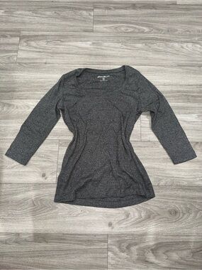 Eddie Bauer Dark Heather Gray Scoop Neck Long Sleeve Top